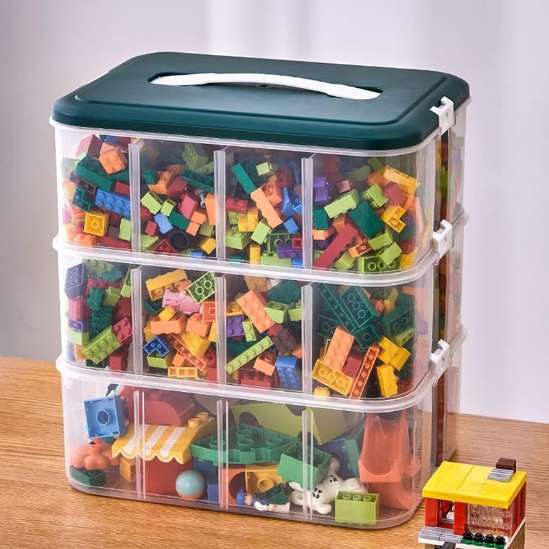 MosQuick Kids Building Blocks Storage Box toy organiser 3 Layer Removable Lids with base plate Toys Organizer Box Organize Kids Organizer Storage storage box for toys Perfect Block Storage - Image 1