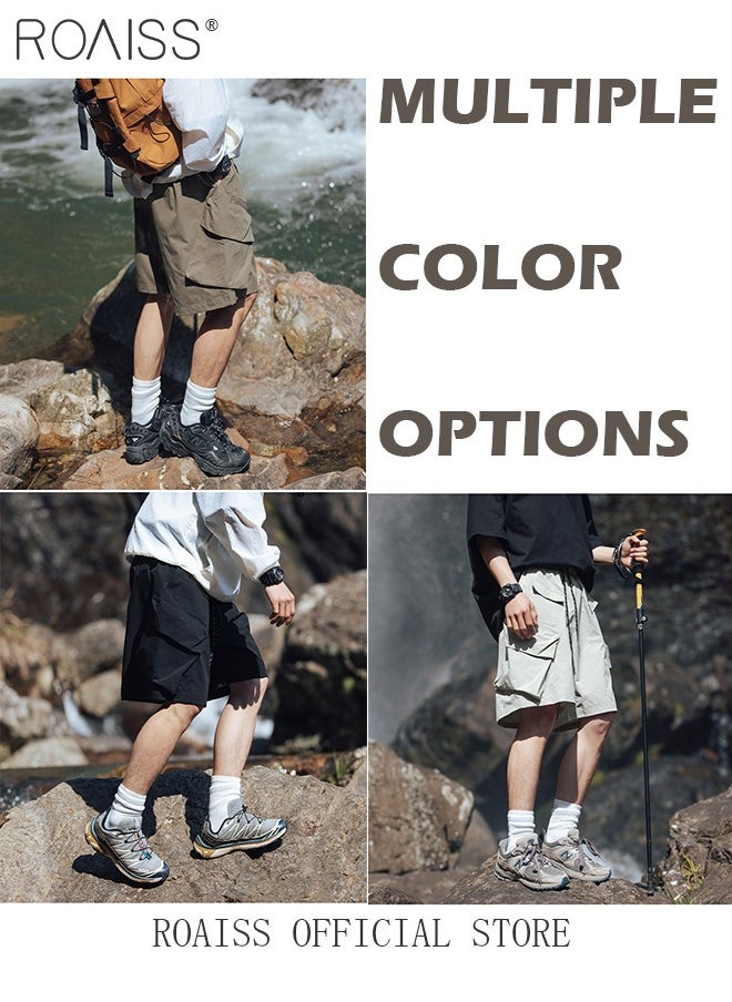 roaiss - Multiple Pockets Outdoor Cargo Shorts for Men Versatile Casual Polyester Fiber Loose Drawstring Beach Shorts Mens Simple Comfortable Breathable Skin-Friendly Sports Half Pants - Image 1