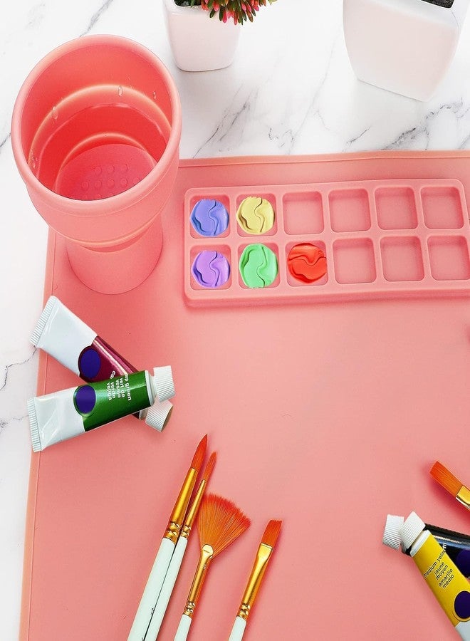 zinley Craft Mat Nonstick Silicone Craft Mats 38 x 43 cm Silicone Craft Mat Washable Art Mat with Cup Craft Paint Brush Cleaner Tool, Artist for Kids Gift Handmade Make Mold and DIY Creations-Pink - Image 4