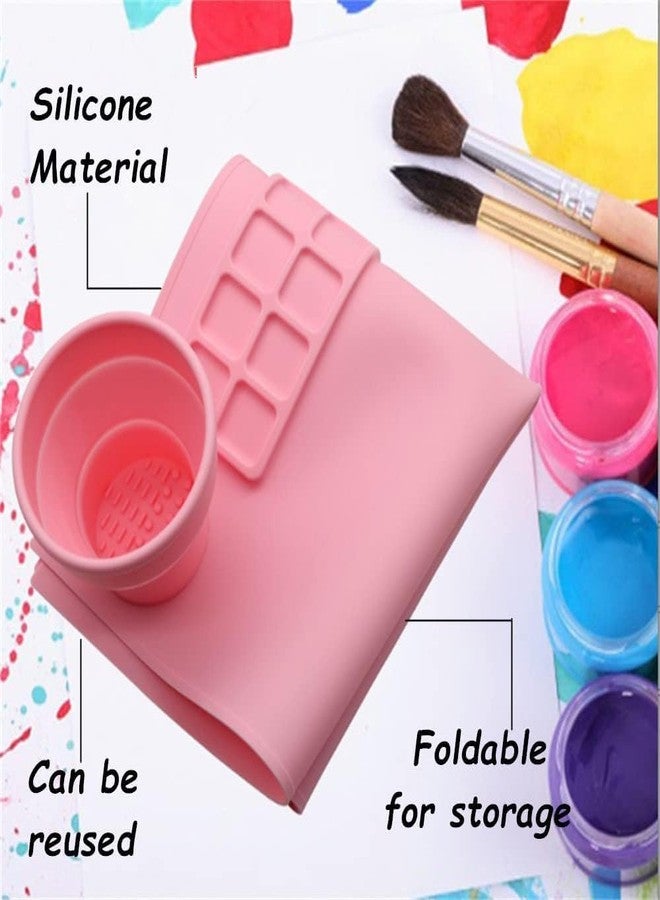 zinley Craft Mat Nonstick Silicone Craft Mats 38 x 43 cm Silicone Craft Mat Washable Art Mat with Cup Craft Paint Brush Cleaner Tool, Artist for Kids Gift Handmade Make Mold and DIY Creations-Pink - Image 2