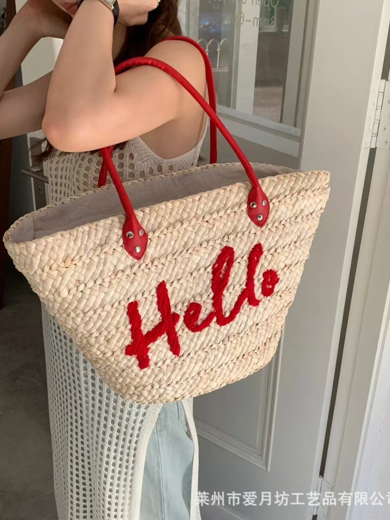 Straw Woven Bag, Large Capacity Woven Bag, Straw Bag For Outings, Fashionable Tote, Simple Handbag, Shoulder Bag, Crossbody Bag - Image 5