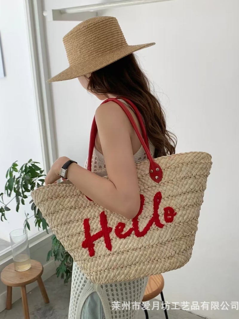 Straw Woven Bag, Large Capacity Woven Bag, Straw Bag For Outings, Fashionable Tote, Simple Handbag, Shoulder Bag, Crossbody Bag - Image 2
