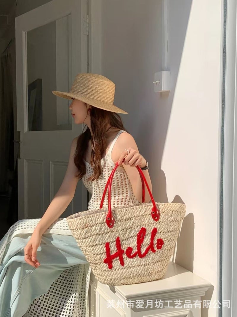 Straw Woven Bag, Large Capacity Woven Bag, Straw Bag For Outings, Fashionable Tote, Simple Handbag, Shoulder Bag, Crossbody Bag - Image 3