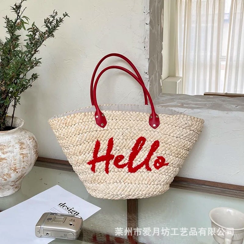 Straw Woven Bag, Large Capacity Woven Bag, Straw Bag For Outings, Fashionable Tote, Simple Handbag, Shoulder Bag, Crossbody Bag - Image 1