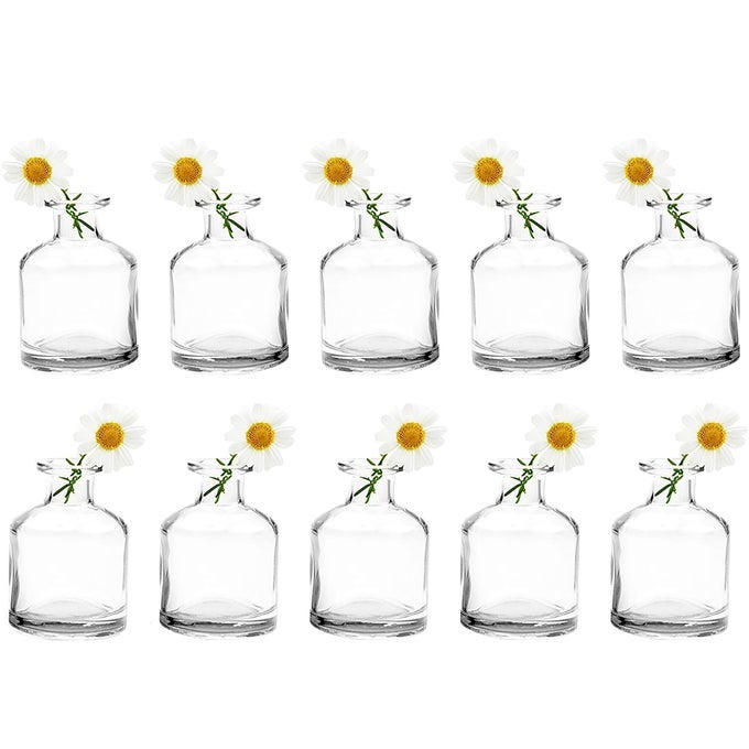 LOFT SMALL MINI FLOWER VASES CLEAR GLASS BUD VASES SET OF 10 CUTE VINTAGE RUSTIC CENTERPIECES FOR WEDDING EVENTS HOME PREMIUM QUALITY DESIGNED TO LAST