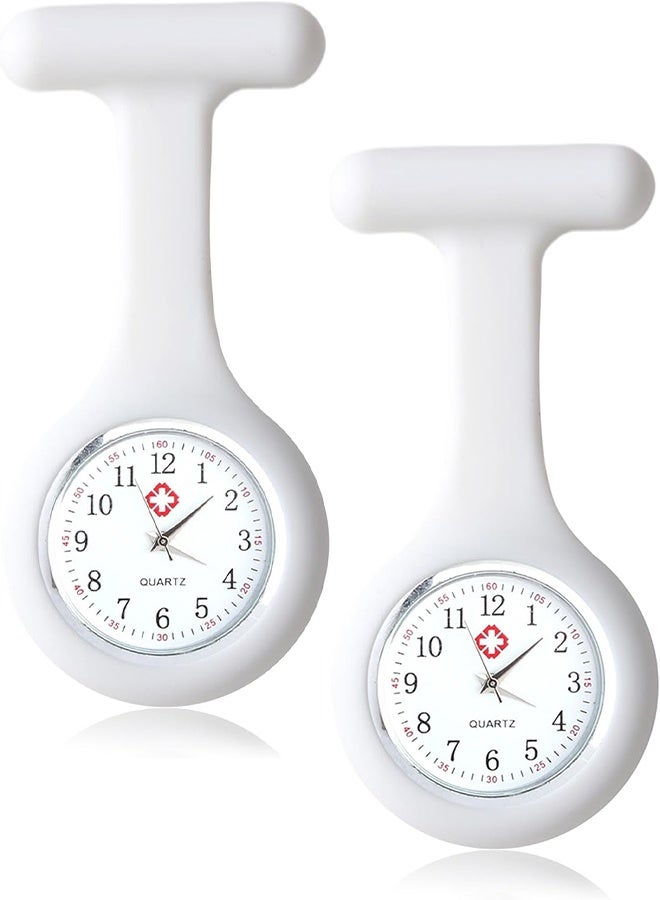 2 Pack Silicone Gel Nurse Analog Pocket Watch White - Image 1