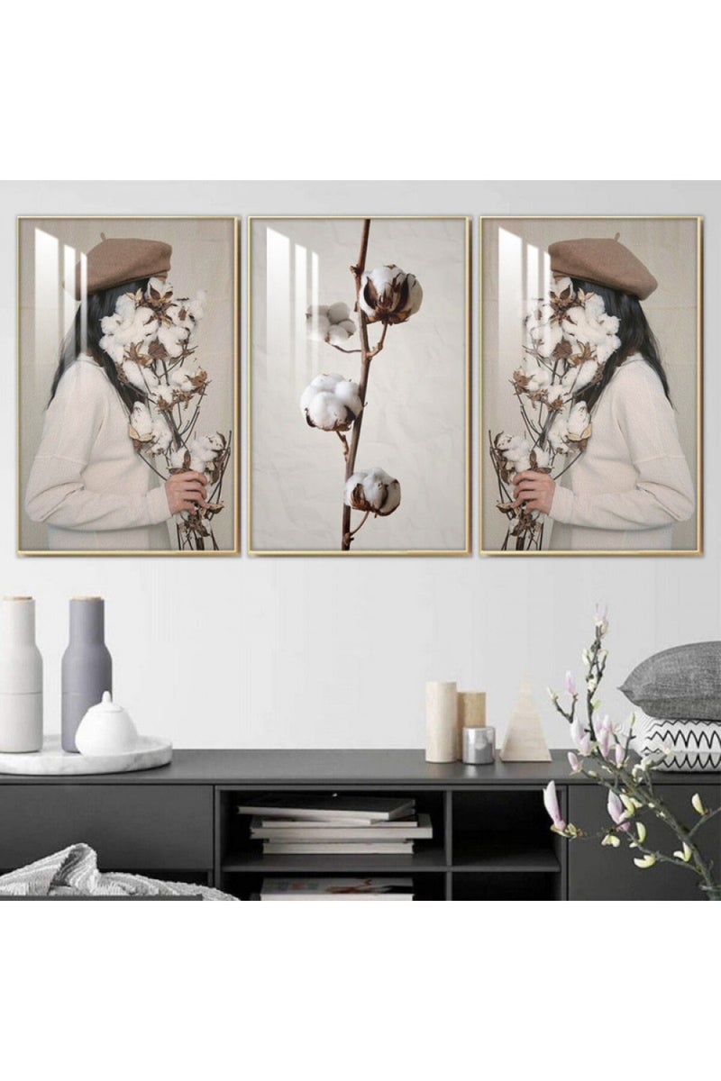 Marktna Three wooden wall painting with a frame and a clear acrylic layer - Image 1