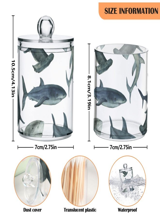 xigua 2 Pack Watercolor Sharks Apothecary Jars with Lid, Qtip Holder Storage Jars for Cotton Ball, Cotton Swab, Cotton Round Pads, Clear Plastic Canisters for Bathroom Vanity Organization (10 Oz) - Image 3
