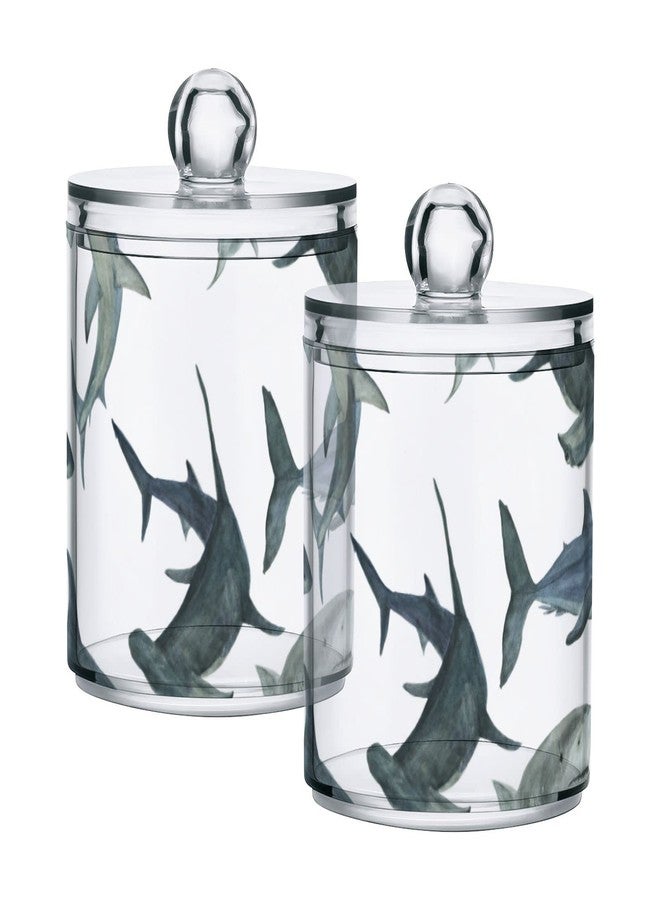 xigua 2 Pack Watercolor Sharks Apothecary Jars with Lid, Qtip Holder Storage Jars for Cotton Ball, Cotton Swab, Cotton Round Pads, Clear Plastic Canisters for Bathroom Vanity Organization (10 Oz) - Image 1