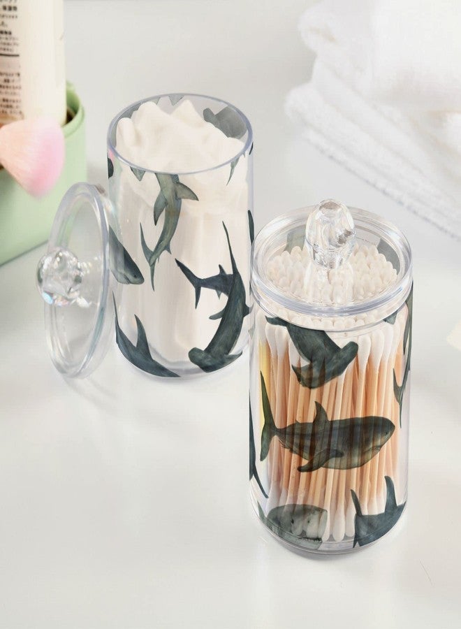 xigua 2 Pack Watercolor Sharks Apothecary Jars with Lid, Qtip Holder Storage Jars for Cotton Ball, Cotton Swab, Cotton Round Pads, Clear Plastic Canisters for Bathroom Vanity Organization (10 Oz) - Image 5