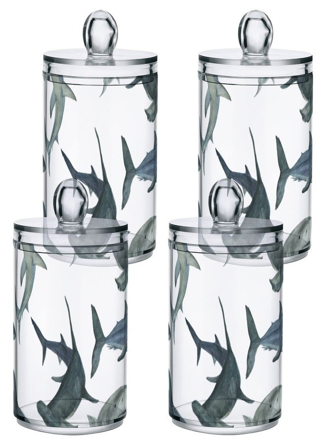 xigua 2 Pack Watercolor Sharks Apothecary Jars with Lid, Qtip Holder Storage Jars for Cotton Ball, Cotton Swab, Cotton Round Pads, Clear Plastic Canisters for Bathroom Vanity Organization (10 Oz) - Image 2