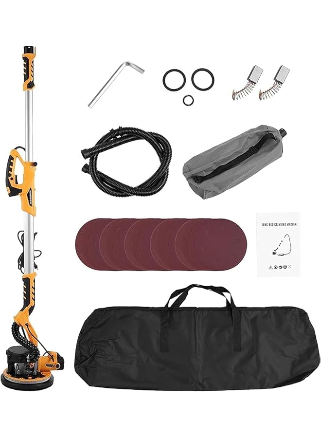 إيروريكس ماكينة صنفرة الحوائط الجافة بقوة 1390 واط مع 20 قرص صنفرة و5 سرعات متغيرة 800 - 1800 دورة في الدقيقة وماكينة صنفرة الحوائط بمقبض قابل للتمديد وإضاءة LED ونظام شفط فراغي - Image 1