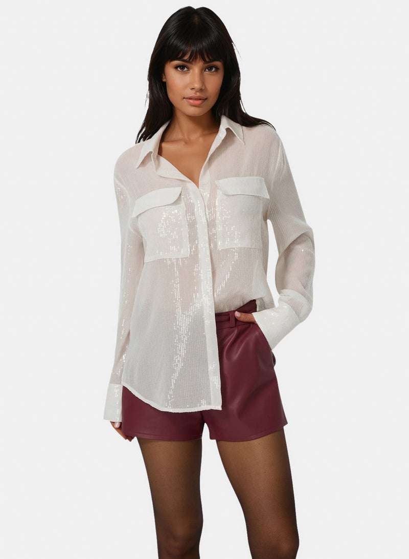 bebe Sequin Long Sleeve Blouse - Image 1