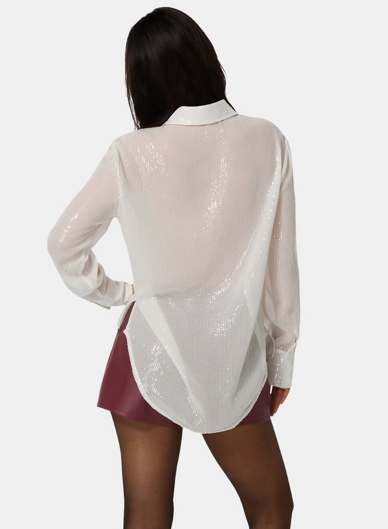 bebe Sequin Long Sleeve Blouse - Image 2