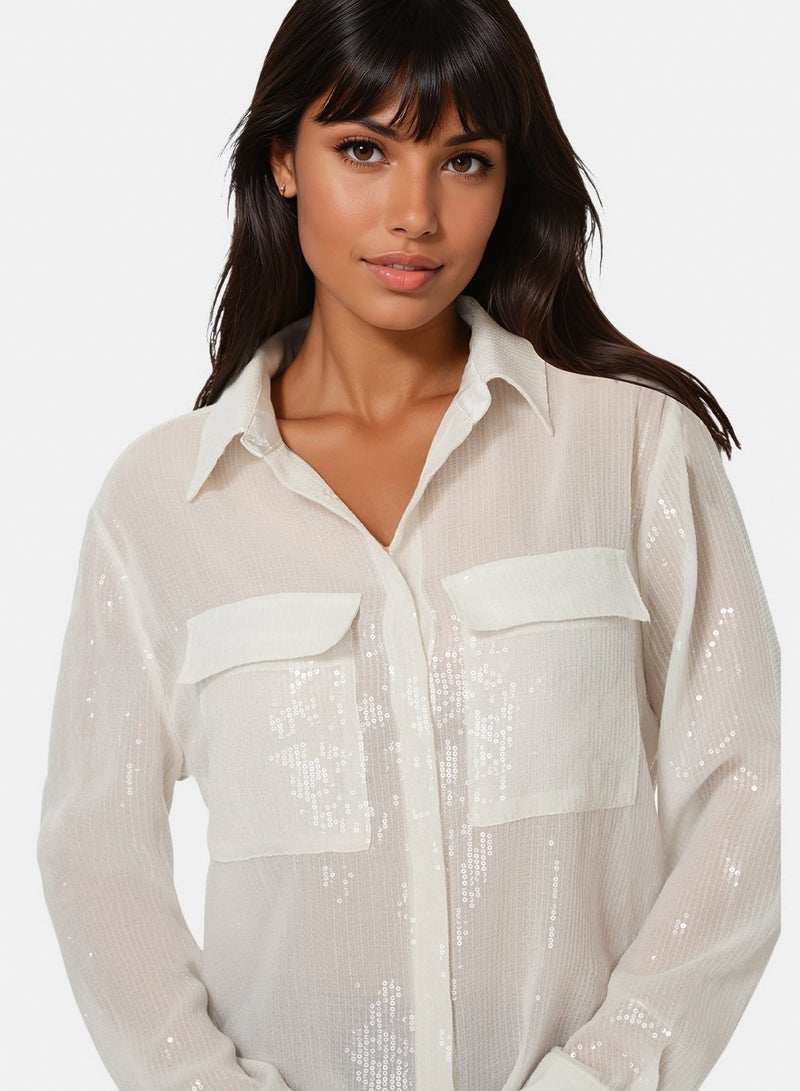bebe Sequin Long Sleeve Blouse - Image 3