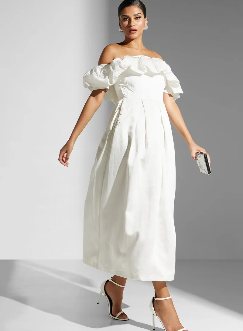 Threadz by Ajooni Bardot Ruffle Pocket Detail Dress