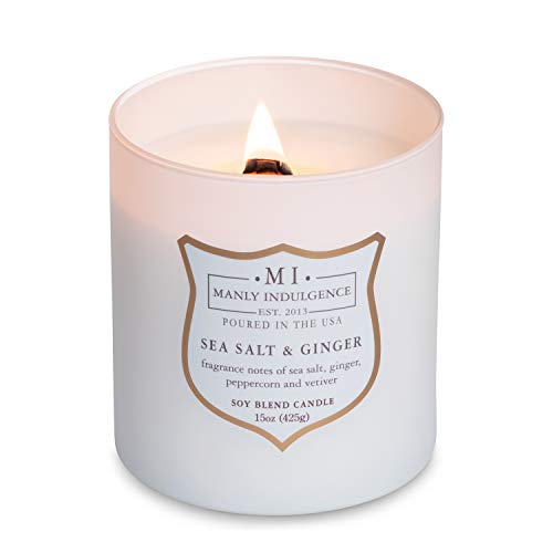 Manly Indulgence Sea Salt & Ginger Scented Candles for Men, 15 oz Wooden Wick, Premium Soy Blend Wax, 60H Burn, Candles for Home Scented - Made in The USA - Image 2