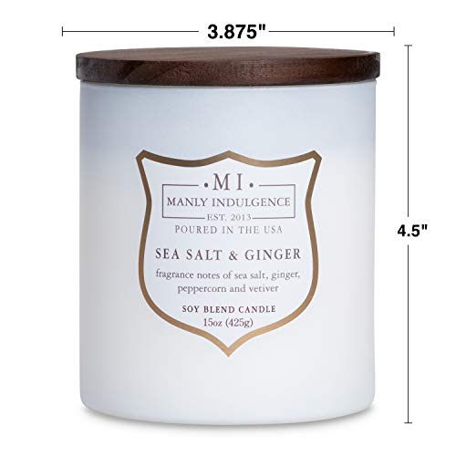 Manly Indulgence Sea Salt & Ginger Scented Candles for Men, 15 oz Wooden Wick, Premium Soy Blend Wax, 60H Burn, Candles for Home Scented - Made in The USA - Image 3