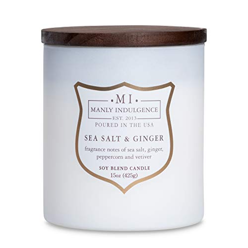 Manly Indulgence Sea Salt & Ginger Scented Candles for Men, 15 oz Wooden Wick, Premium Soy Blend Wax, 60H Burn, Candles for Home Scented - Made in The USA - Image 1