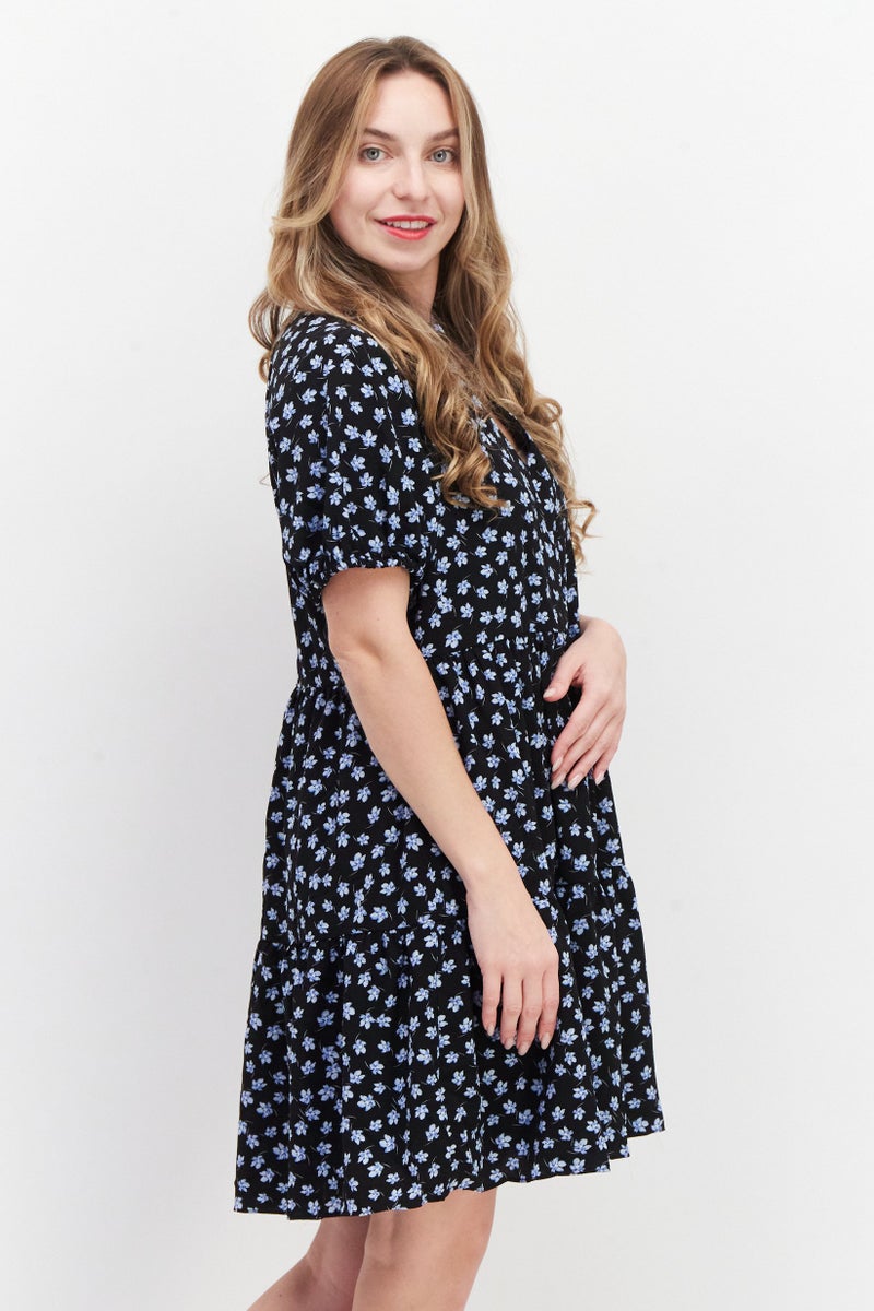 CeCe Women Floral Print Mini Casual Shift Dress, Black - Image 3