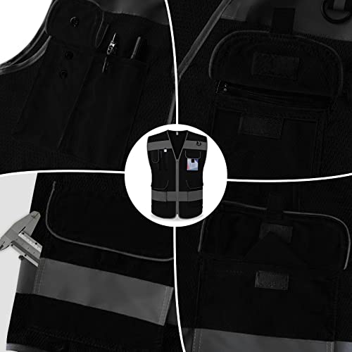 TCCFCCT Mesh Safety Vest for Men Women, 9 Pockets High Visibility Reflective Vest for Safety, Work Vest with Reflective Strips, Meets ANSI/ISEA Standards, (Black, X-Large) - Image 4