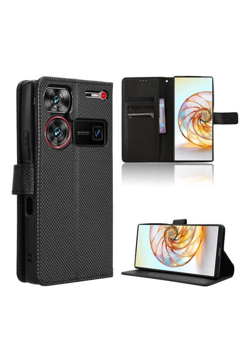 حافظة الهاتف لـ ZTE Nubia Z60 Ultra: حافظة جلدية قابلة للطي مع فتحة بطاقة ، حامل الوقوف وإغلاق مغناطيسي - Image 2
