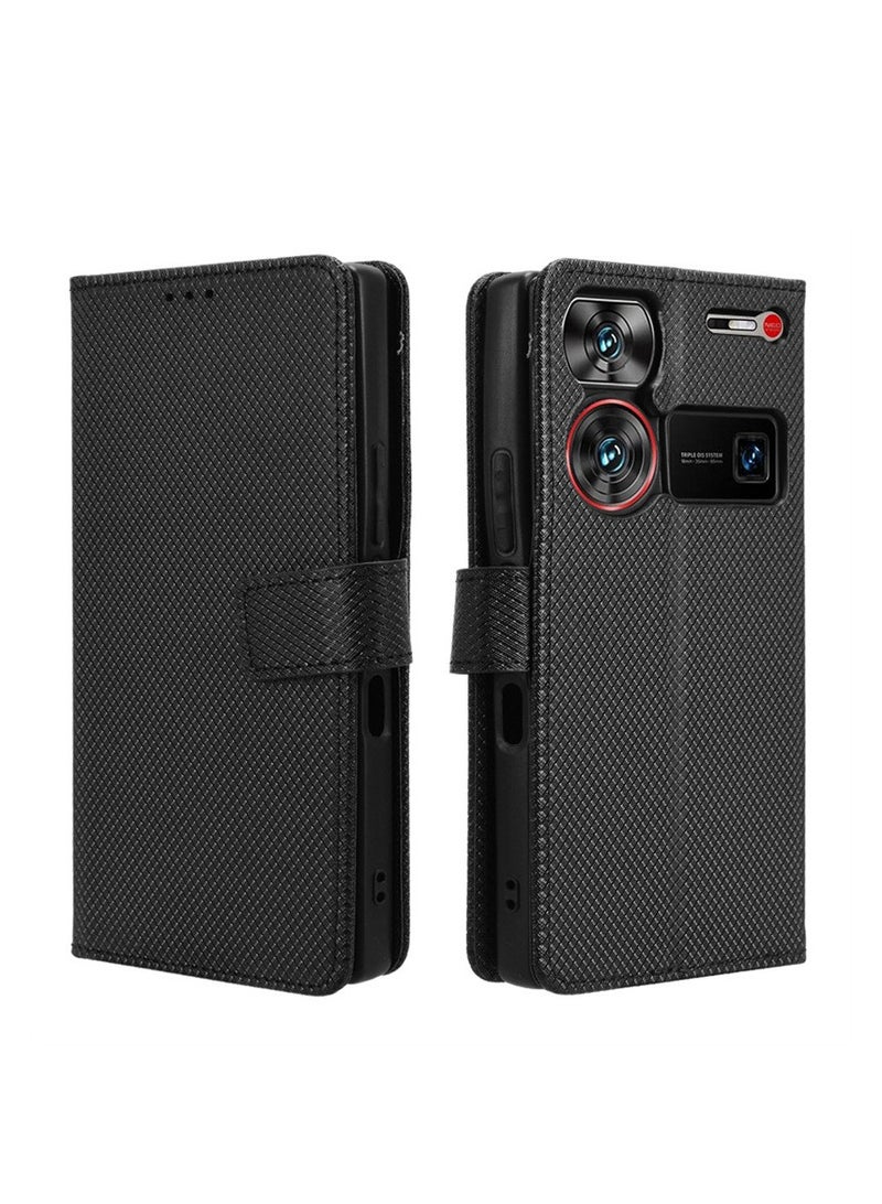 حافظة الهاتف لـ ZTE Nubia Z60 Ultra: حافظة جلدية قابلة للطي مع فتحة بطاقة ، حامل الوقوف وإغلاق مغناطيسي - Image 1