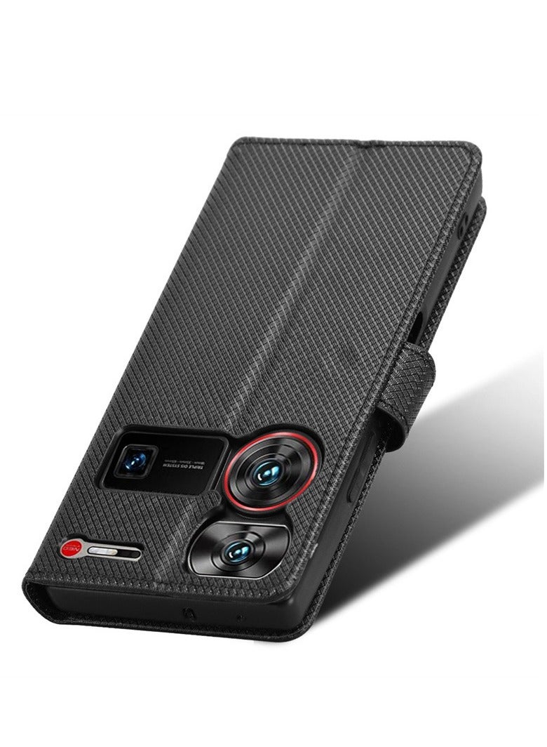 حافظة الهاتف لـ ZTE Nubia Z60 Ultra: حافظة جلدية قابلة للطي مع فتحة بطاقة ، حامل الوقوف وإغلاق مغناطيسي - Image 4