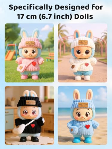 VVQUI 4 Pack Clothes for LABUBU 17cm Doll NO Dolls Exquisite Luxury Designer Outfits for LABUBU Includes Hat Dress Backpack Shoes Cute and Stylish Accessories for LABUBU - Image 5