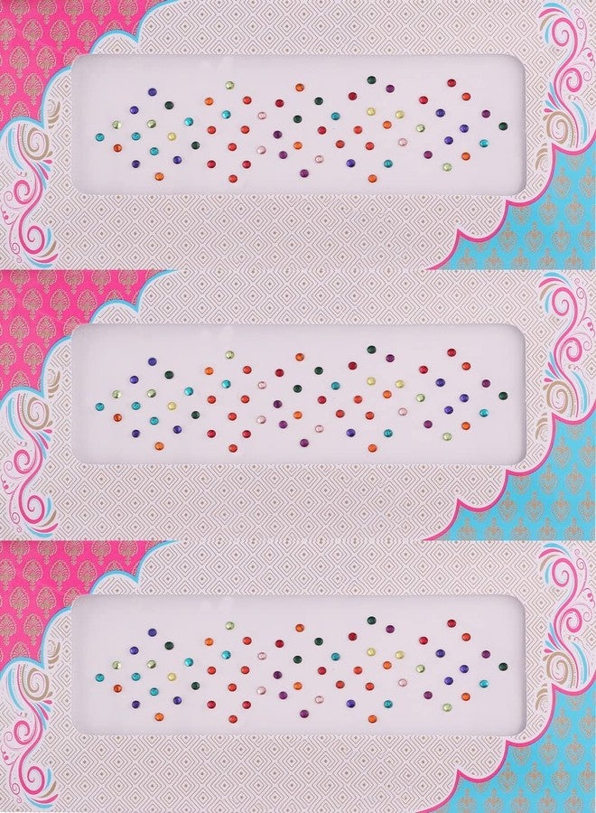 فاما ملصقات بيندي صغيرة متعددة الألوان من فاما فاشنز، مصنوعة من أحجار الكومكوم الماسية، بألوان مختلفة، مجموعة بيندي متعددة للبنات (عبوة من 3 أوراق، حجم صغير 2.5 مم) - Image 1