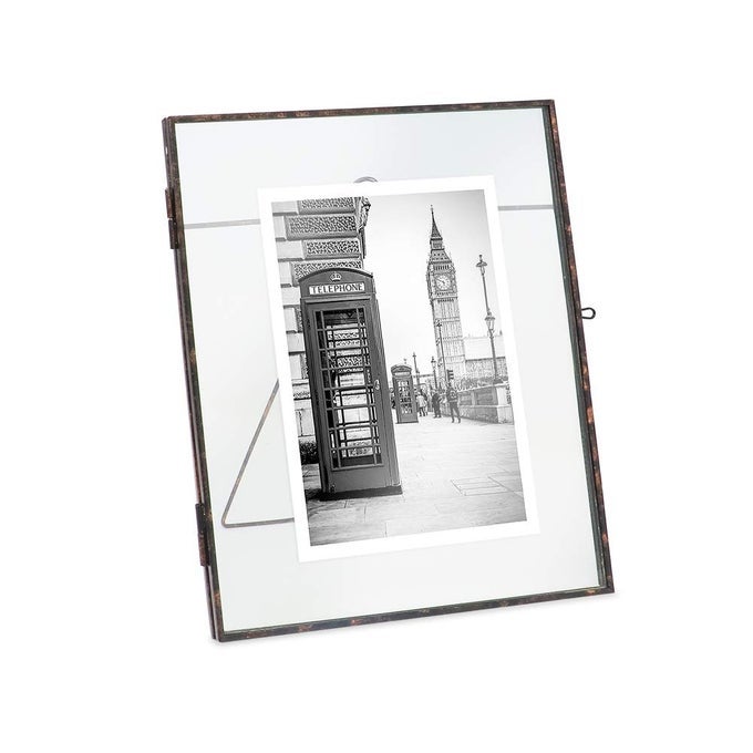8X10 ANTIQUE BRONZE VINTAGE STYLE BRASS AND GLASS METAL FLOATING PICTURE FRAME VERTICAL WITH LOCKET CLOSURE FOR PHOTOS ART MORE TABLETOP DISPLAY 8X10 ANTIQUE BRONZE
