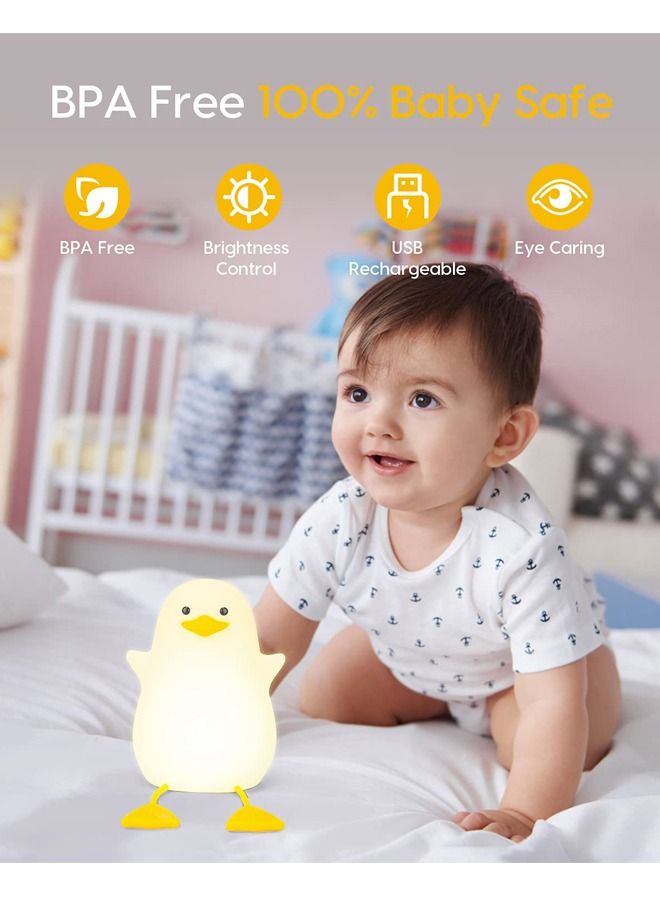 كابتن تيك ضوء ليلي للأطفال مع وضعين لتغيير اللون ووظيفة التعتيم ، مصباح LED ليلي قابل لإعادة الشحن مع مؤقت 20 دقيقة والتحكم في النقر - شكل بطة لطيف - Image 2