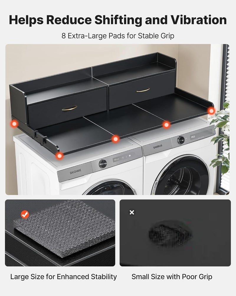 VEVOR 2 Drawers Washer Dryer Countertop with Shelf, 54" x 27" Wooden Laundry Countertop with 2 Hooks & Splicing Panels, Washer and Dryer Topper, Laundry Room Organization and Storage, Black - Image 5