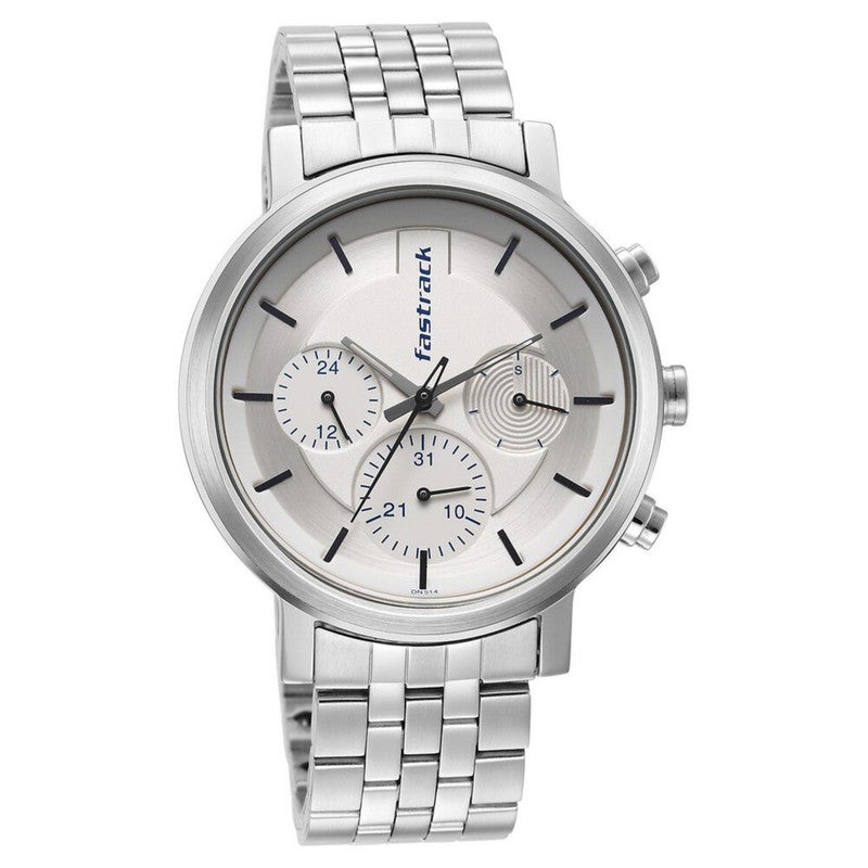 fastrack Men White Dial Stainless Steel Bracelet Analog Watch Premium Urban Style Confident Edge 3287SM01 - Image 1