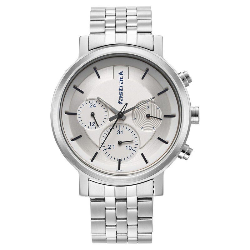 fastrack Men White Dial Stainless Steel Bracelet Analog Watch Premium Urban Style Confident Edge 3287SM01 - Image 2