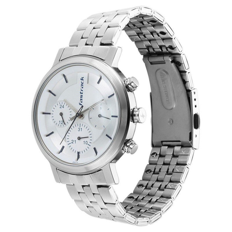 fastrack Men White Dial Stainless Steel Bracelet Analog Watch Premium Urban Style Confident Edge 3287SM01 - Image 3