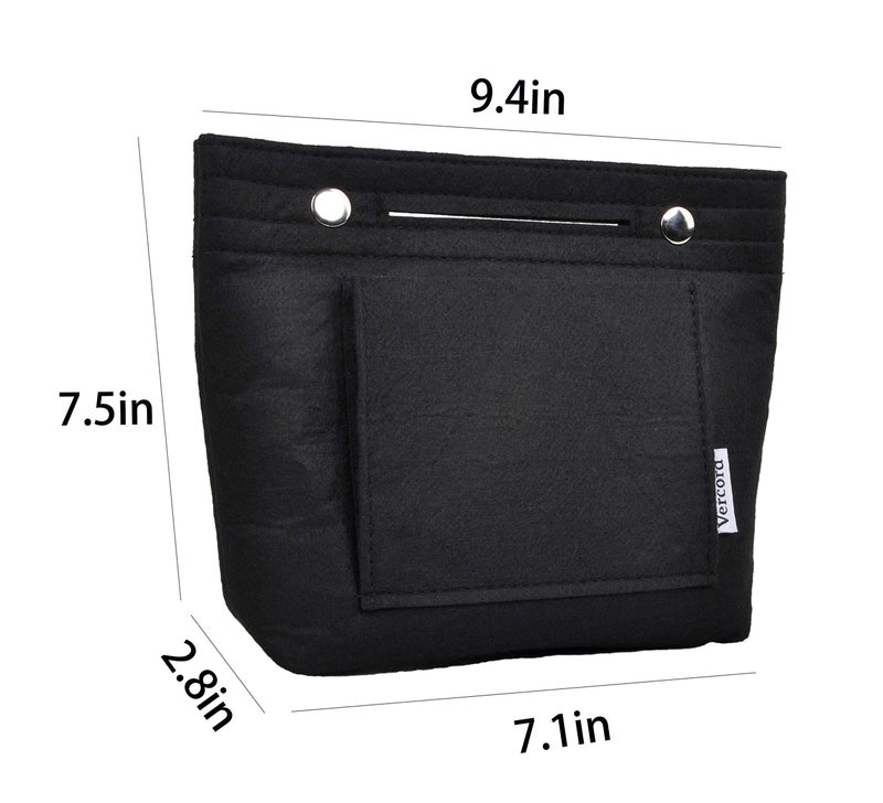 Vercord Mini Slim Small Felt Purse Organizer Insert Inside Handbag Tote Pocketbook for Women Black - Image 3