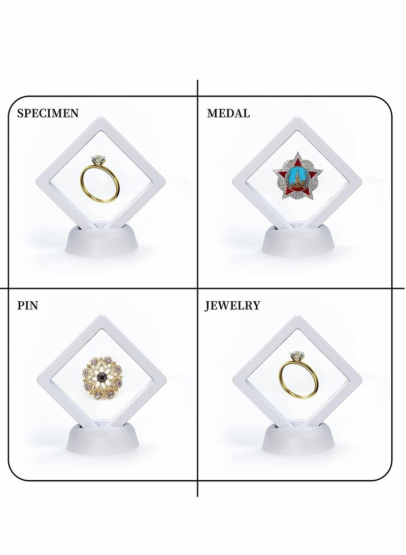 SYOSI 10Pcs 3D Floating Thin Film Jewelry Storage Box, Transparent Frame Display Case Holder for Ring Necklace Bracelet Earring, Dustproof Challenge Coin Medallion Display Case Stand (White)  - Image 4