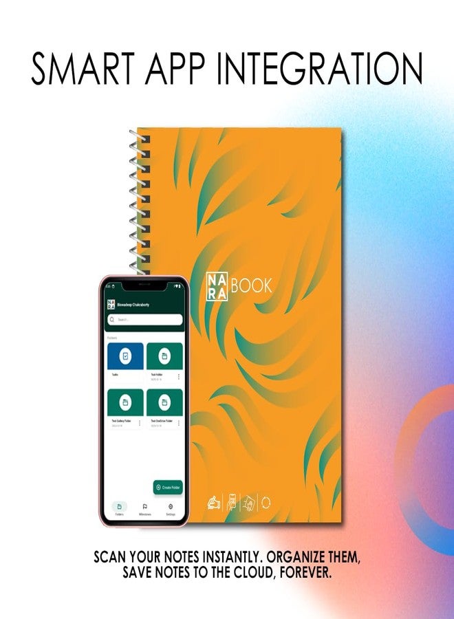 NARABOOK Smart Reusable Notebook (Spectrascape Edition), Tear-Resistant, Waterproof, Tree-Free with App Integration | A5 Size | 20 Pages/40Sides (Pumpkin Orange) - Image 5