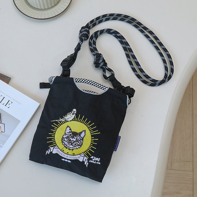 Japanese Style Ballchain Same Style Environmental Protection Embroidery Shopping Bag Nylon Cloth Flower Portable Niche Fashion Shopping Bag - Image 1