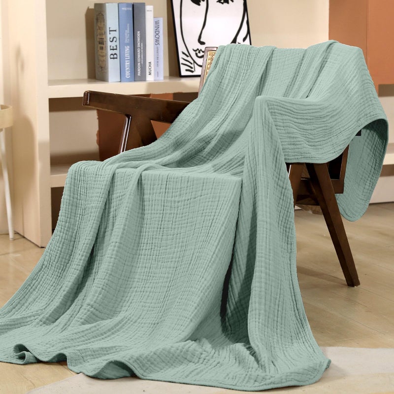 Yoofoss Muslin Blanket 100% Organic Cotton Large Twin Size 60" x 80" for Bed Couch Summer Gauze Blanket for Adults Lightweight and Breathable Dark Green - Image 4