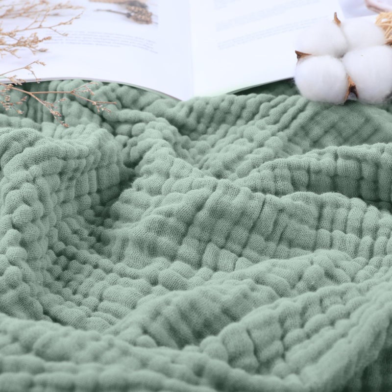 Yoofoss Muslin Blanket 100% Organic Cotton Large Twin Size 60" x 80" for Bed Couch Summer Gauze Blanket for Adults Lightweight and Breathable Dark Green - Image 3