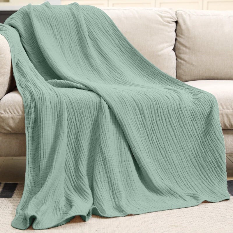 Yoofoss Muslin Blanket 100% Organic Cotton Large Twin Size 60" x 80" for Bed Couch Summer Gauze Blanket for Adults Lightweight and Breathable Dark Green - Image 5