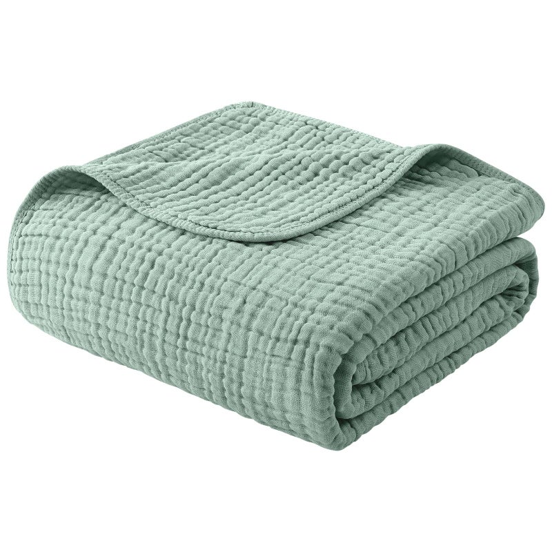 Yoofoss Muslin Blanket 100% Organic Cotton Large Twin Size 60" x 80" for Bed Couch Summer Gauze Blanket for Adults Lightweight and Breathable Dark Green - Image 1