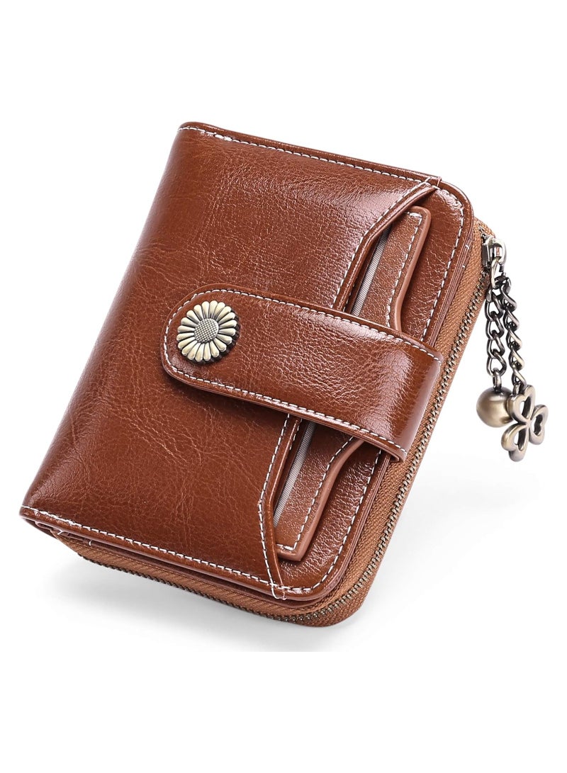 KASTWAVE Wallets Women, Ladies Small Wallet, RFID Blocking Genuine Leather Bifold Zippered Pocket Wallet Card Case Purse with ID Window - Image 1