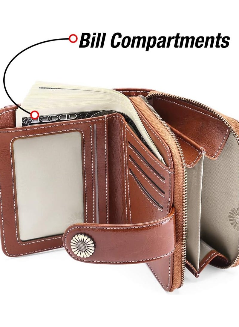 KASTWAVE Wallets Women, Ladies Small Wallet, RFID Blocking Genuine Leather Bifold Zippered Pocket Wallet Card Case Purse with ID Window - Image 3