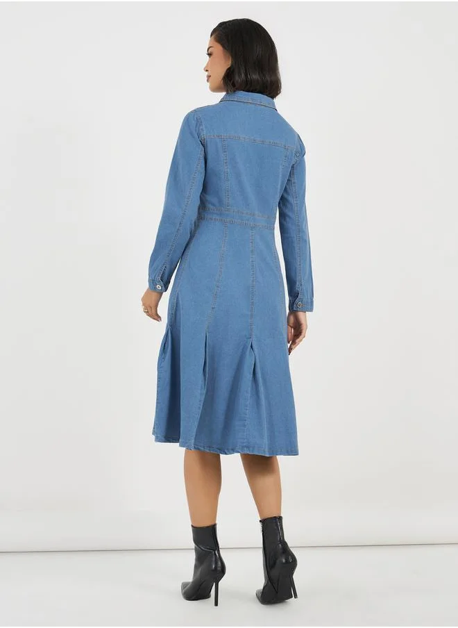 Styli Denim Long Sleeves Shirt Midi Dress
