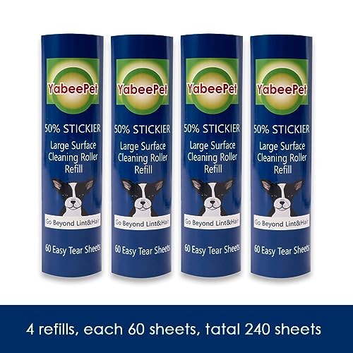 YabeePet 8 inch Large Surface Roller Refill for Scotch-Brite 50% Stickier Lint Roller, Works Great On Pet Hair (60 Sheets per Roll, 4 Pack) - Image 2