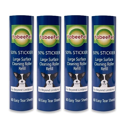 YabeePet 8 inch Large Surface Roller Refill for Scotch-Brite 50% Stickier Lint Roller, Works Great On Pet Hair (60 Sheets per Roll, 4 Pack) - Image 1