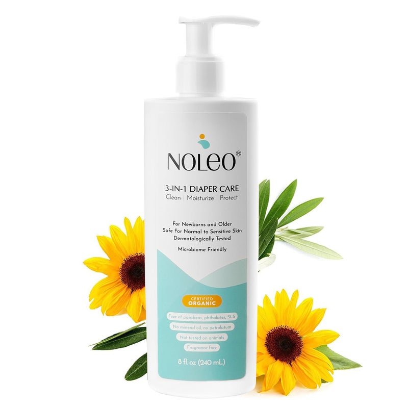 NOLEO 3in1 Diaper Care Baby Cream Cleanser Baby Lotion Organic Diaper Rash Cream Baby Diaper Rash Ointment Baby Care Products Diaper Cream to Clean Moisturize Protect Baby Skin 8 oz